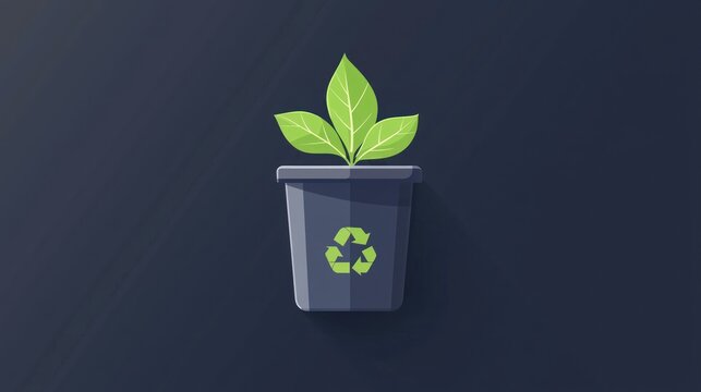 A simple icon of a recycling bin with a green leaf, representing efforts in waste reduction as part of climate action initiatives.