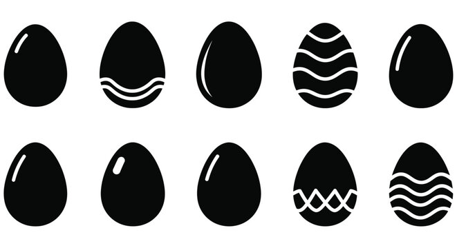 Black And White Egg Icons Various Stages And Views