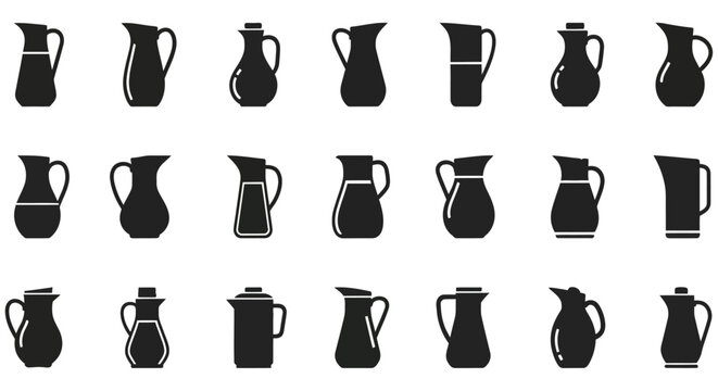 Collection Of Pitcher Silhouettes Black Vector Illustration On White Background