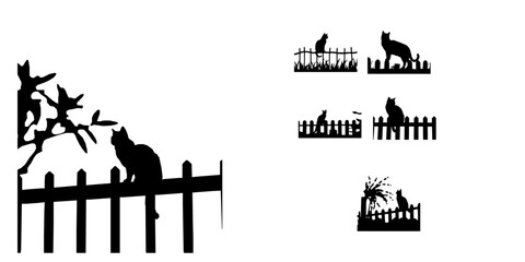 Obraz premium Cat Sitting on Fence at Night Silhouette Vector Icon Pack