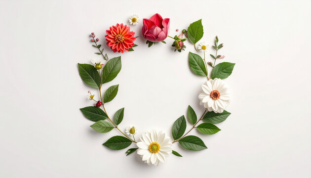 Floral Heart Wreath on White Background
