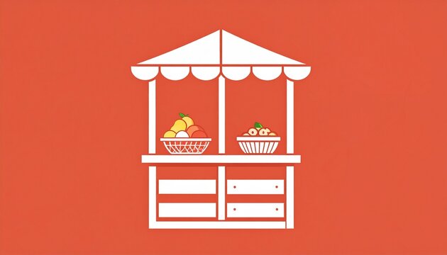 Red shopping bag icon with white background and symbols.