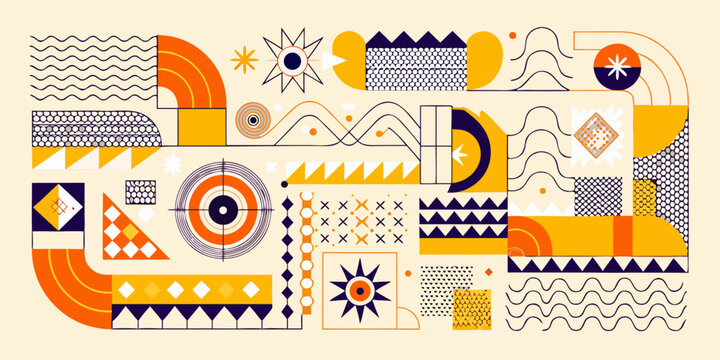 Geometric Memphis Pattern With Bold Shapes And Retro Aesthetic