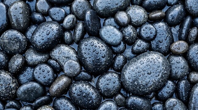 Wet River Stones in a Lush Forest Creek