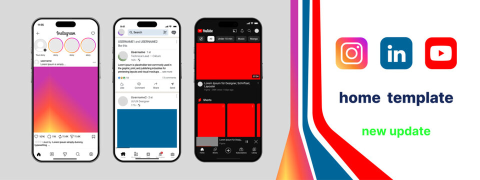 instagram, x twitter, linkedin, Facebook mockup social media frame. social media post ui template mockup.