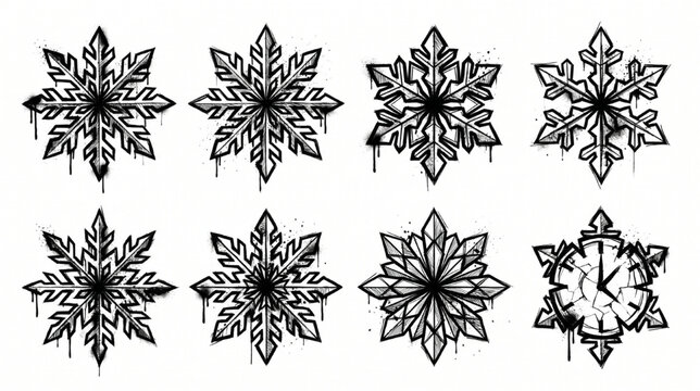Urban Graffiti Punk Snowflake Mutations Vector Set Hand Drawn Grunge Street Art Crystal Designs Collection