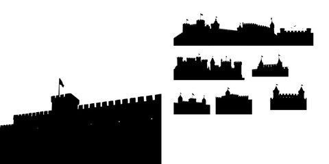 Obraz premium Fortress Wall Battlements Silhouette Clean Outline Vector Icon Pack