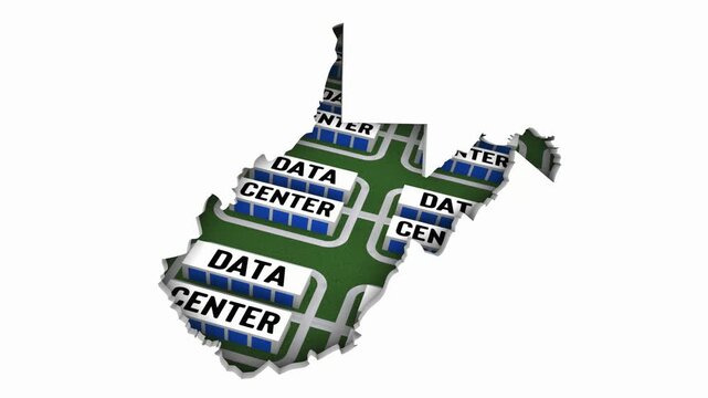 West Virginia WV Map Data Centers Building Development State Law Ban Regulation 3d Animation