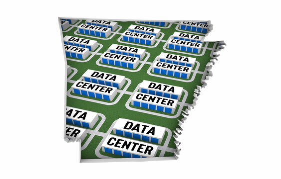 Arkansas AR Map Data Centers Building Development State Law Ban Regulation 3d Illustration