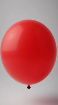 Red balloon filled with helium inflating and rising up in a concept of happiness, birthday party, and celebration on an isolated white studio background
