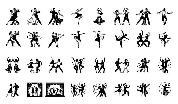 Dance Icon Set Vector Collection with Ballet Ballroom Latin Zumba and Diverse Dance Style Symbols