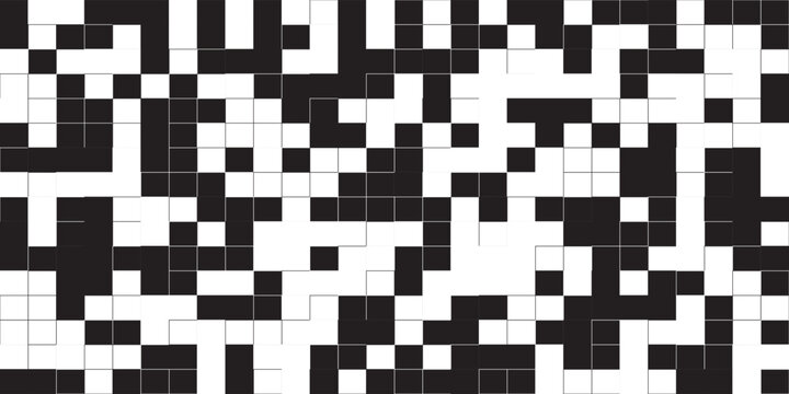 Abstract Black And White Pixel Mosaic Pattern With Digital Glitch And Geometric Squares