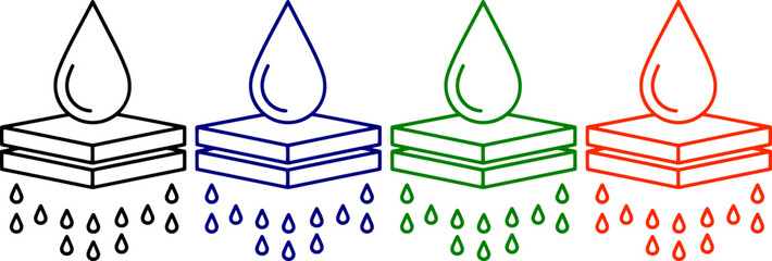 Water drop on fabric layers symbol, textile waterproof absorbency icon, liquid barrier test © photo forest