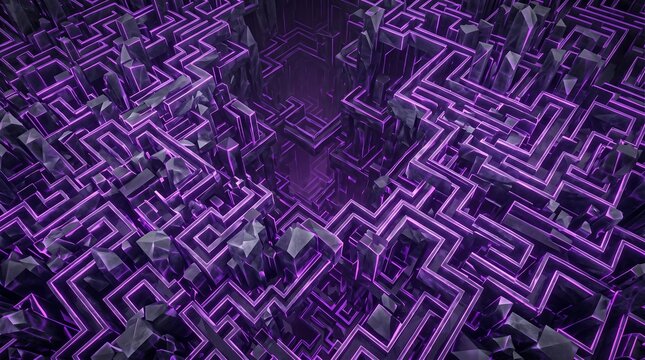 Abstract crystalline maze with glowing edges