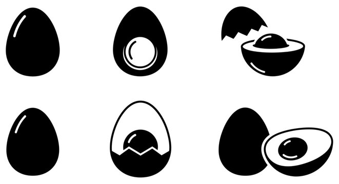 Egg Shapes And Cracked Shells Black Silhouette Set On White Background