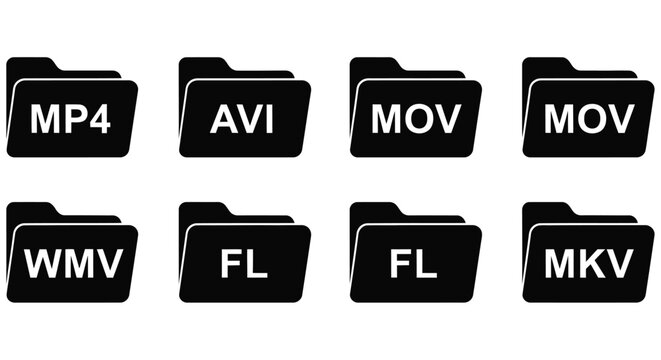 Video File Format Icons Flat Vector Illustration On White Background