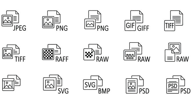 File Format Icons Line Style On White Background