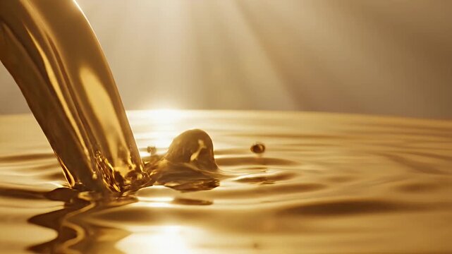 Golden liquid pouring into water.