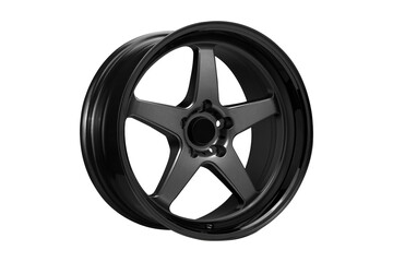 Obraz premium Car wheel , Alloy Wheel side view black color Isolated on transparent Background.
