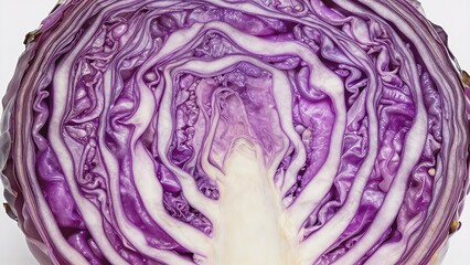 Fototapeta premium Macro Cross-Section of a Fresh Red Cabbage Showing Intricate Leaf Patterns