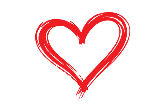Red Love Heart Made of Rough Brush Strokes Isolated on White Background, Hand Drawn Vector Illustration for Valentine&rsquo;s Day and Wedding Design