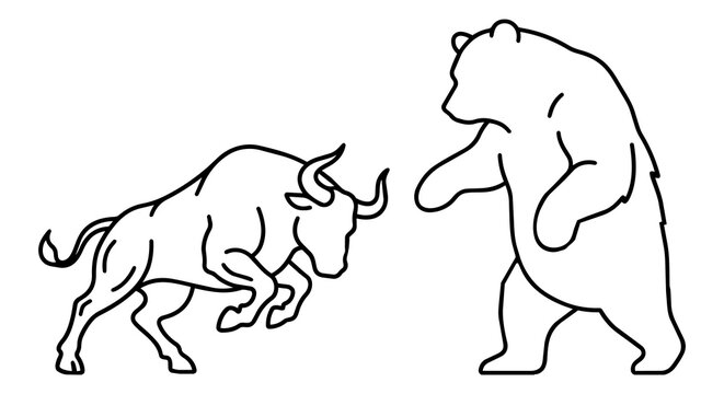 Bull and bear stock market graph trend concept, financial investment arrow line art vector illustration