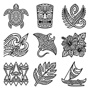 Collection of Polynesian Tribal Tattoo Designs and Symbols.
