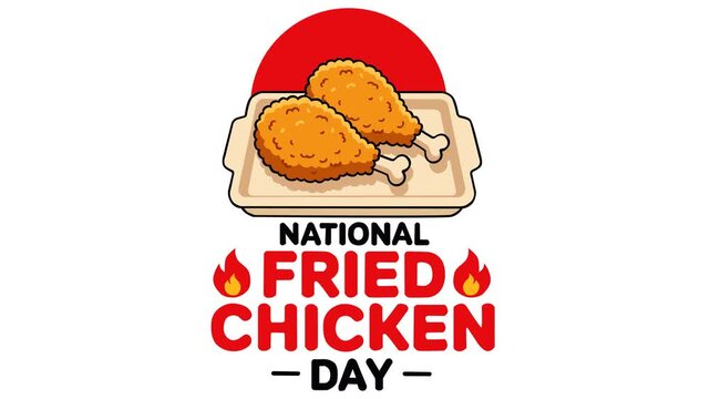 Looping footage featuring crispy fried chicken and National Fried Chicken Day typography on clean background. Perfect for food promotions, restaurant ads, menu displays, and social media content.
