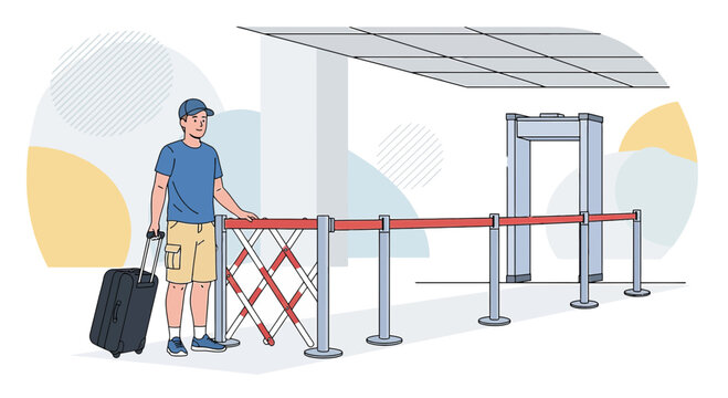 Traveler with Suitcase at Airport Security Checkpoint