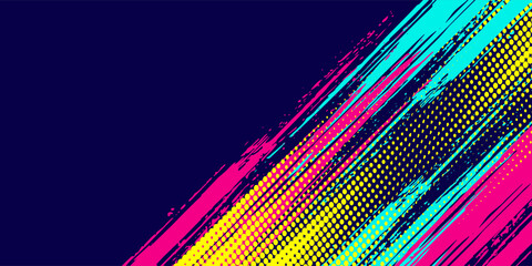 Vibrant urban street with neon blue, yellow and pink paint grunge splash background design © M.I.Arfad