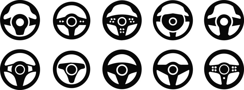 steering wheel silhouette set minimal car control symbol vector icons