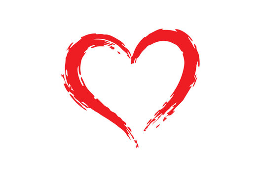 Red Love Heart Made of Rough Brush Strokes Isolated on White Background, Hand Drawn Vector Illustration for Valentine&rsquo;s Day and Wedding Design