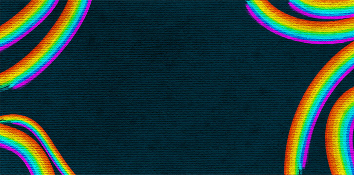 colorful rainbow border on a dark blue textured background
