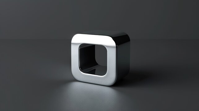 Abstract metallic cube rendering with soft light and shadows on background.
