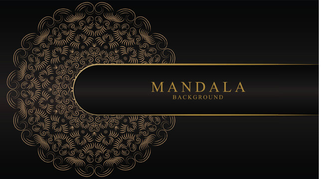Golden mandala design with text on dark background for decoration