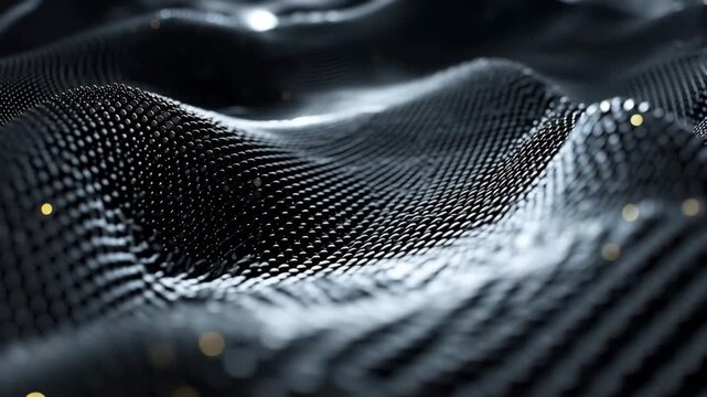 High-tech digital network terrain animation with glowing gold dust and metallic curves Video.