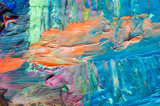 Full frame abstract texture of thick colorful paint strokes