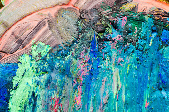 Full frame abstract texture of thick colorful paint strokes