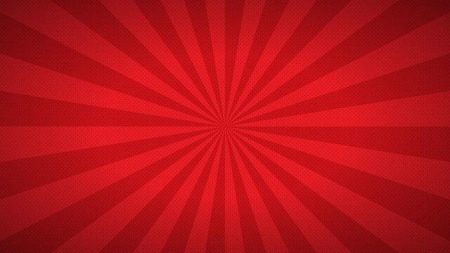Red sunburst rays rotating with grainy halftone texture in retro comic style for vibrant background loops.