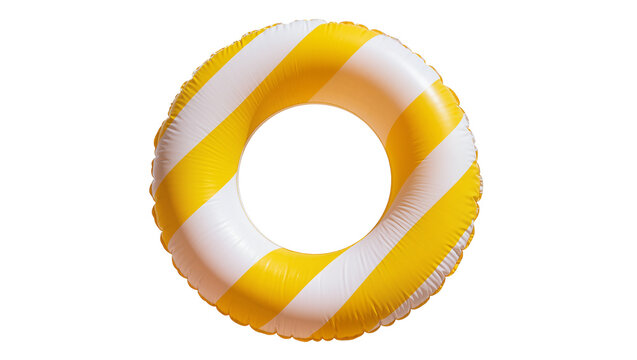 Yellow and white striped inflatable ring, isolated on transparent background