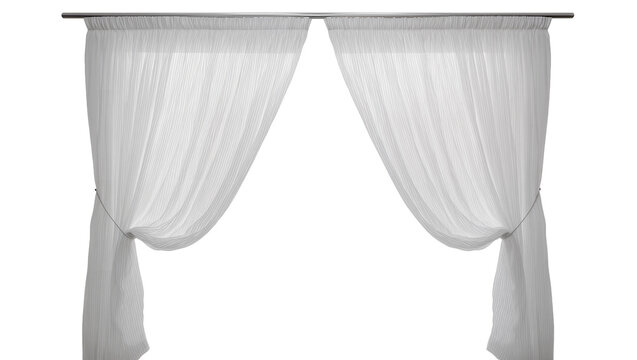 Sheer white curtains tied back with thin cords, isolated on transparent background