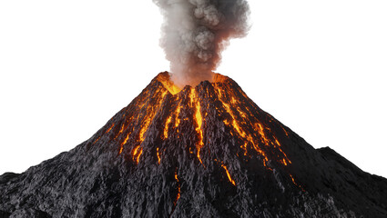 Active volcano erupting molten lava and smoke, isolated on transparent background © Aliona