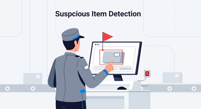 Security Officer Inspecting Suspicious Item Detection on Computer Screen
