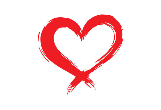 Red Love Heart Made of Rough Brush Strokes Isolated on White Background, Hand Drawn Vector Illustration for Valentine&rsquo;s Day and Wedding Design