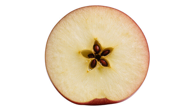 Red apple slice with star-shaped core and seeds