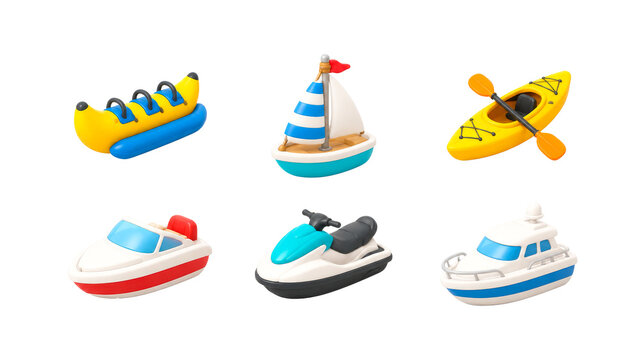 Set of 3D Boat Beach Holiday cute Icons