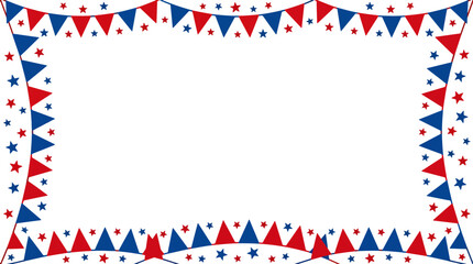 Obraz premium Patriotic bunting border with stars and festive pennants frame isolated on transparent background for holiday party decor.