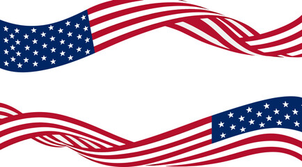 Obraz premium Abstract illustration of flowing American flag ribbons isolated on transparent background for patriotic decoration concept.