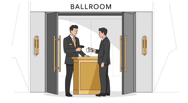 Security guard checks ticket at ballroom entrance event access control