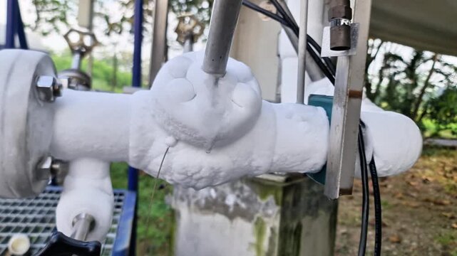 Cryogenic Pipe Freezing with Thick Ice Frost in Industrial Plant